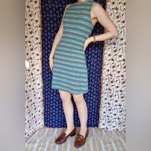 ❉ Striped Crew Neck Ribbed Knit Sleeveless Dress Size XS / S